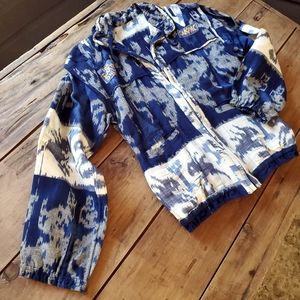 VINTAGE Jakpac Blue and White Ikat Rare Backpack Jacket